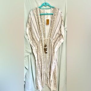Surf Gypsy White & Silver long Boho kimono, sequin/ bead festival NWT size M